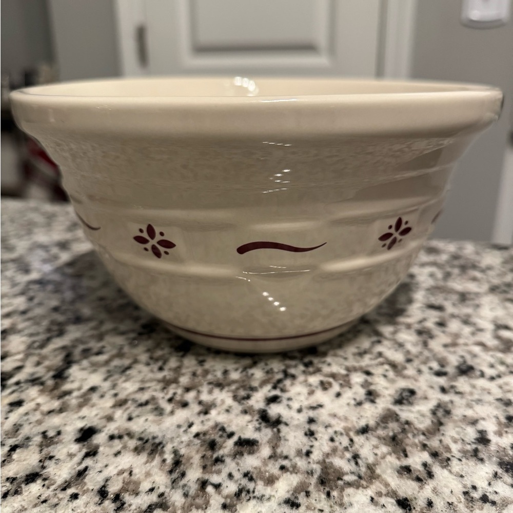 Longaberger Cream and Red Stoneware Bowl